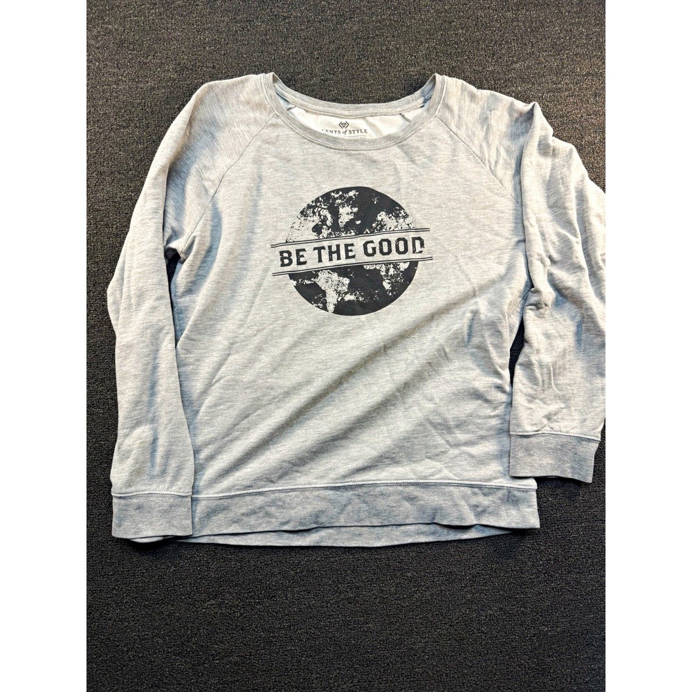 Cents of Style Womens XL Gray Fleece Pullover Sweatshirt Crew Raglan Graphic
